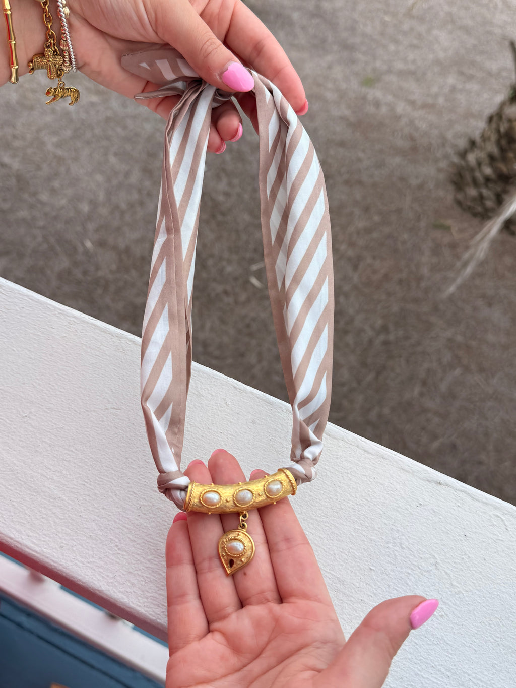 Pinstripe and gold pearl