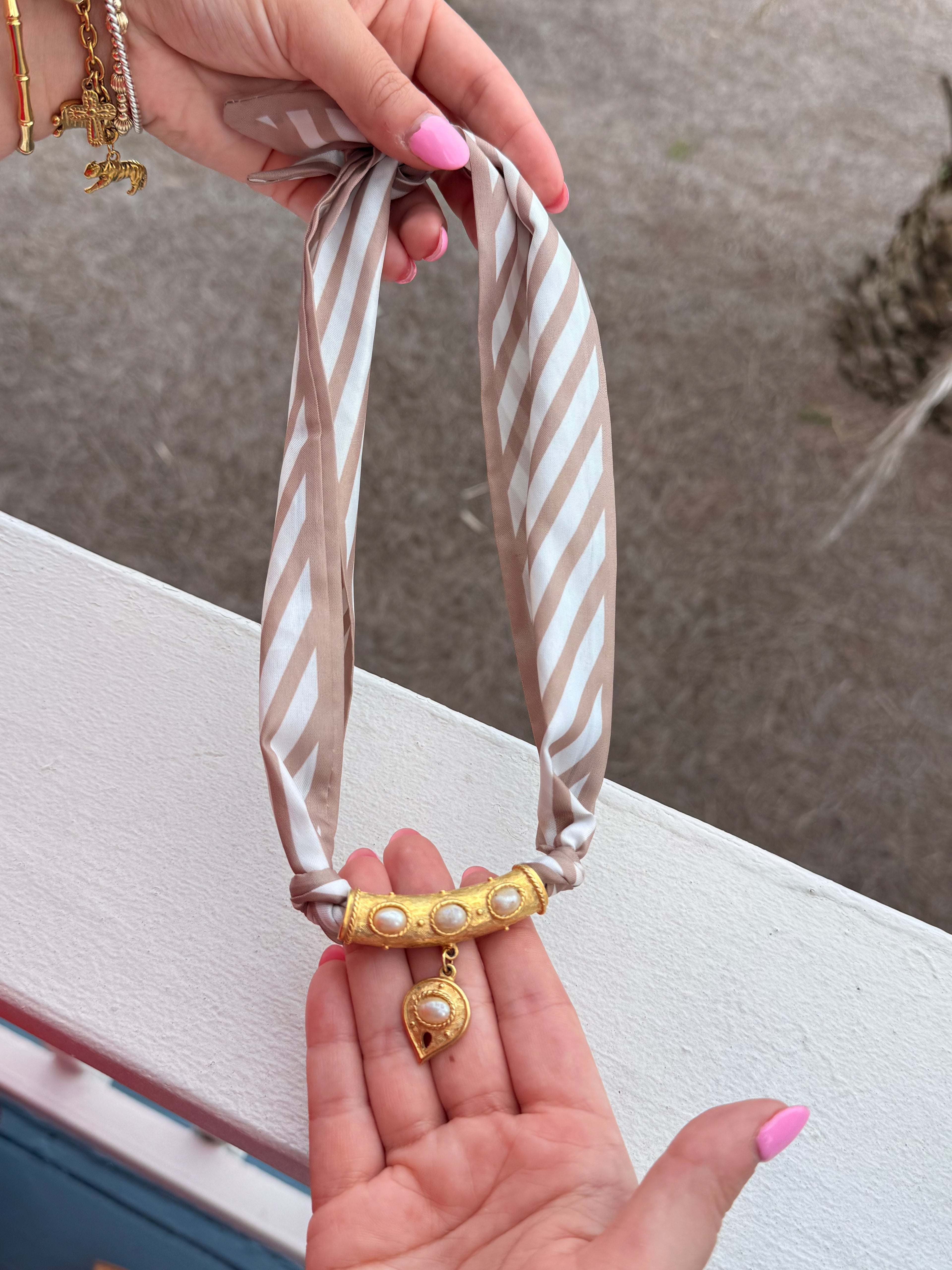 Pinstripe and gold pearl