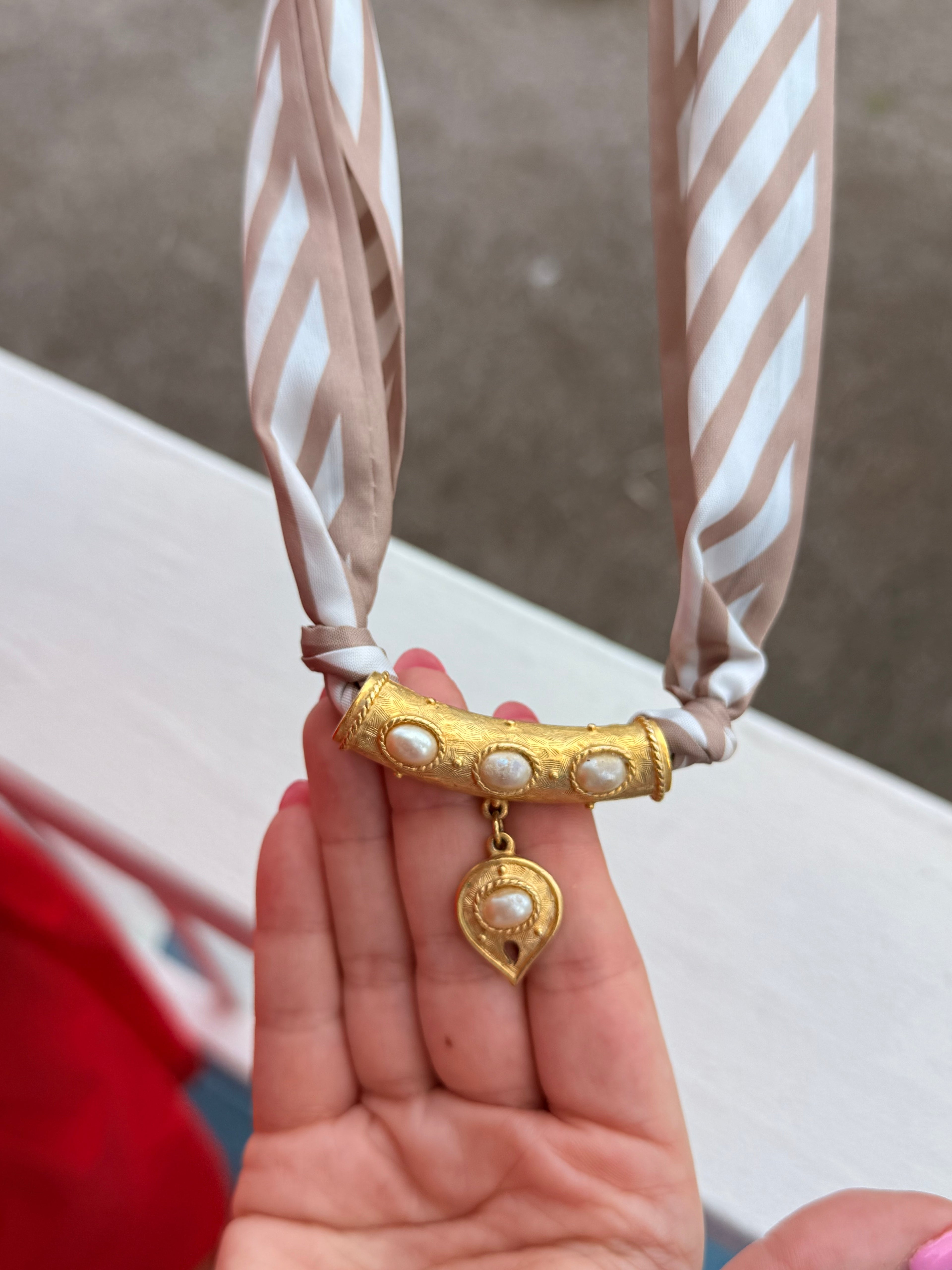 Pinstripe and gold pearl