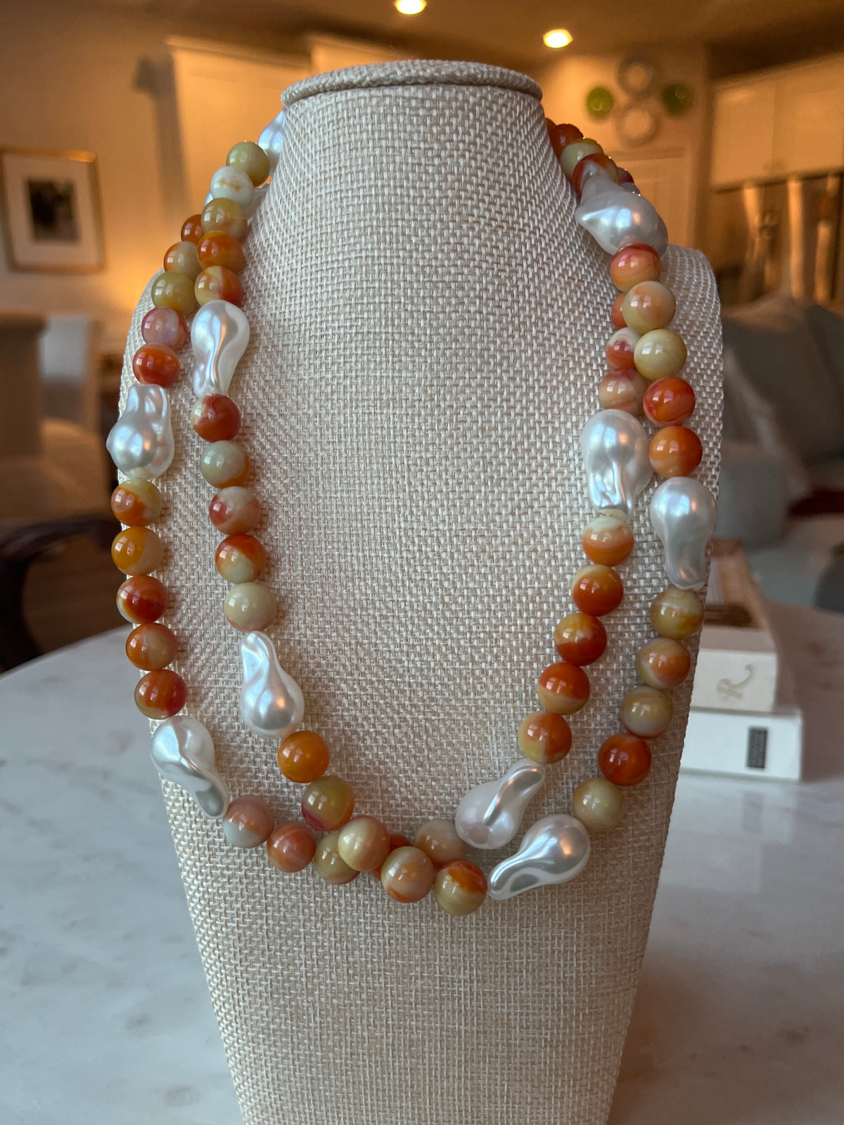 Orange pearl necklace